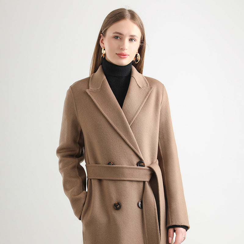 Women's Mid-length Woolen Wool Overcoat Coat - D&A