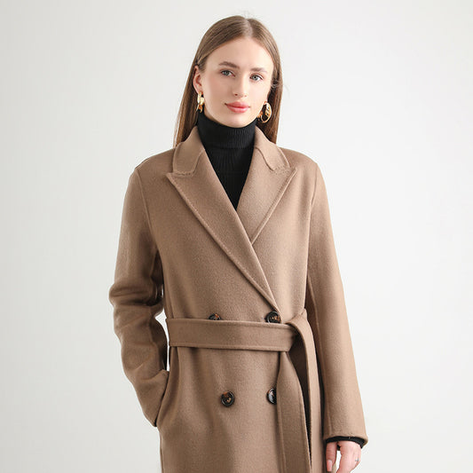 Women's Mid-length Woolen Wool Overcoat Coat - D&A