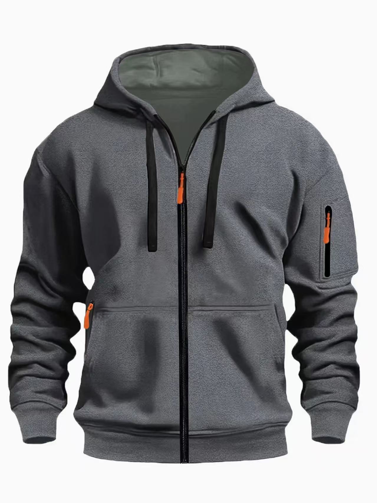 Zipper Hooded Sweatshirt Men's Sports Casual Cardigan Coat Dark Gray - D&A