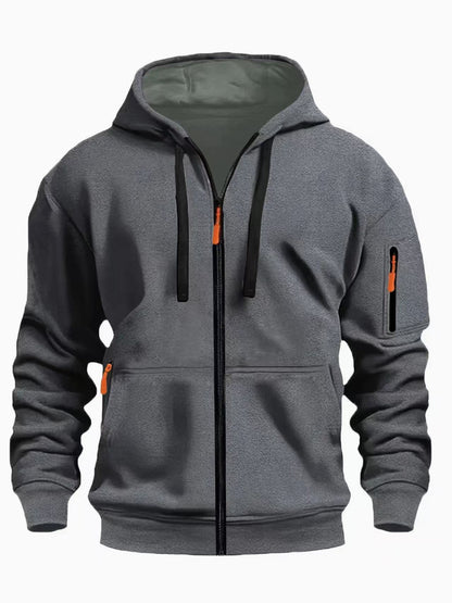 Zipper Hooded Sweatshirt Men's Sports Casual Cardigan Coat Dark Gray - D&A