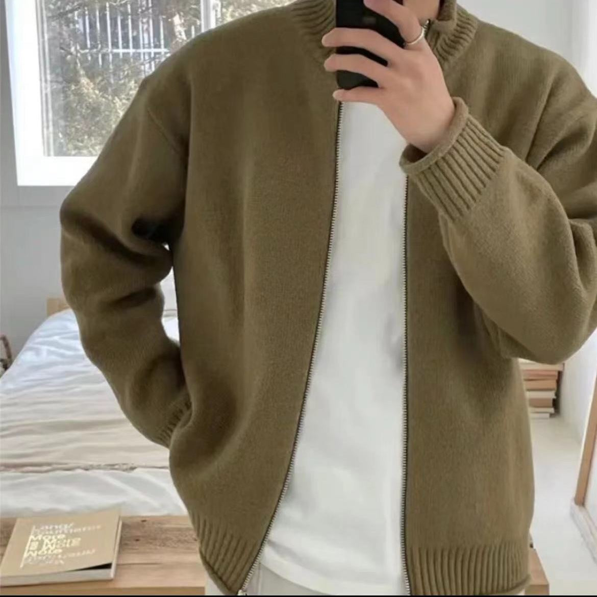 Men's Spring And Autumn Stand Collar Knitted Cardigan Jacket - D&A