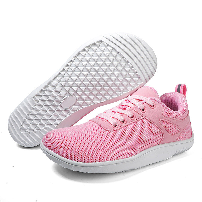 New Wide-toe Running Sports Soft Bottom Indoor Bare Feet Casual Shoes Flying Woven Breathable Mesh Shoes Pink - D&A