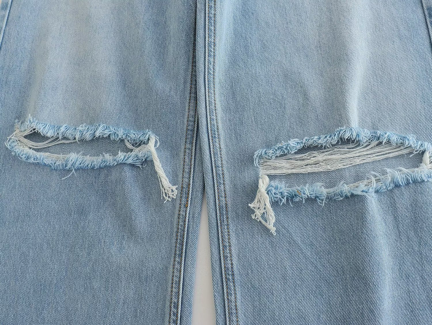Spring And Summer Women's Perforated Hole Decoration High Waist Wide Leg Jeans - D&A