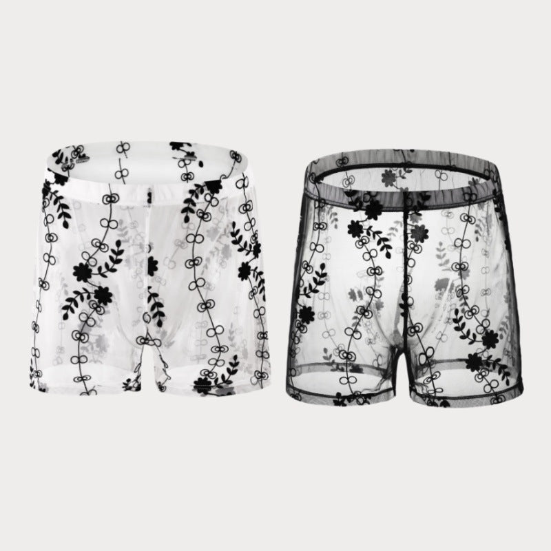 Mesh Sexy Arrow Loose Four-corner Transparent Lace Personality Pants Black And White - D&A