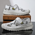 Summer Men's Hollow Mesh Surface Breathable Trendy Casual Shoes All-matching Sandals Gray - D&A