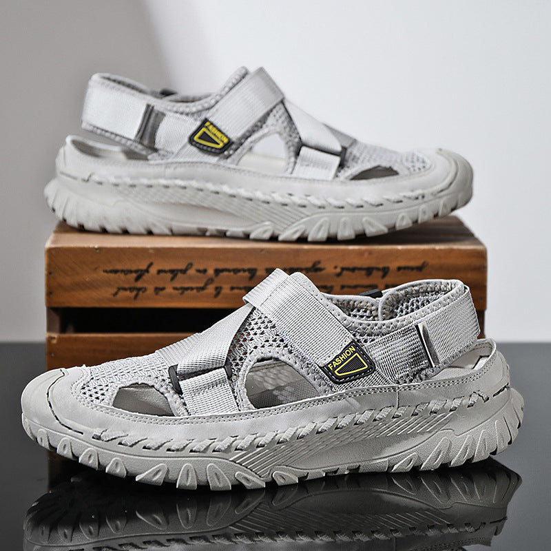 Summer Men's Hollow Mesh Surface Breathable Trendy Casual Shoes All-matching Sandals Gray - D&A