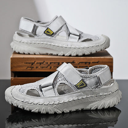 Summer Men's Hollow Mesh Surface Breathable Trendy Casual Shoes All-matching Sandals Gray - D&A