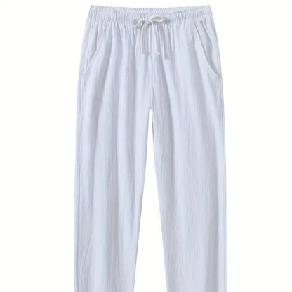 Cotton And Linen Beach Pants Men's Loose Casual White XS - D&A