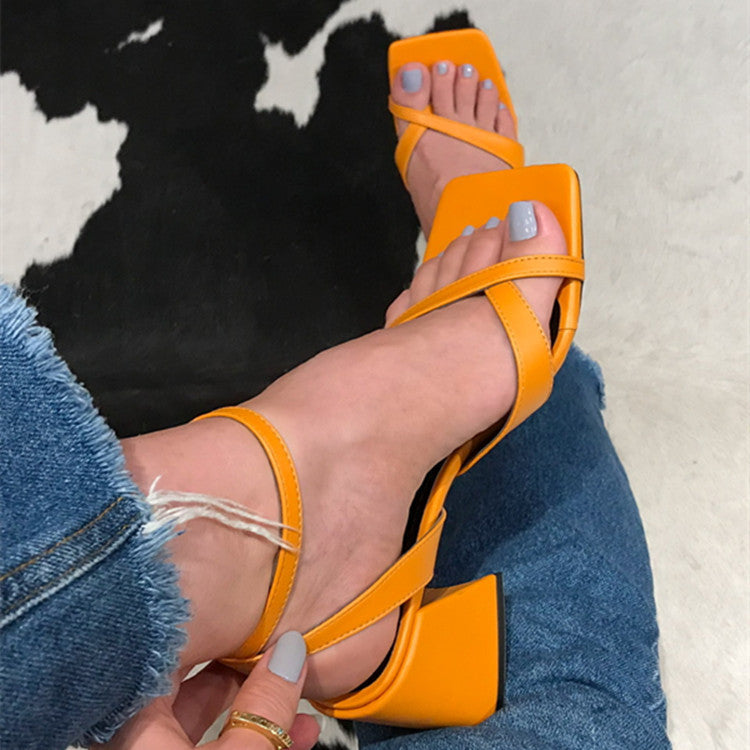 Thick Heel Toe Covering Women's Buckle Sandals - D&A