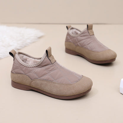 Winter Cloth Shoes For Women Plus Velvet Soft Bottom One Pedal Cotton Shoes Warm Flat Bottom Gommino Khaki Smaller Size - D&A