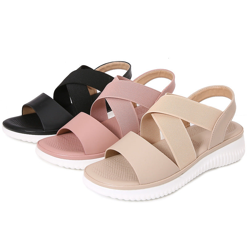 Bohemian Style Striped Stretch Rubber Band Flat Sandals - D&A