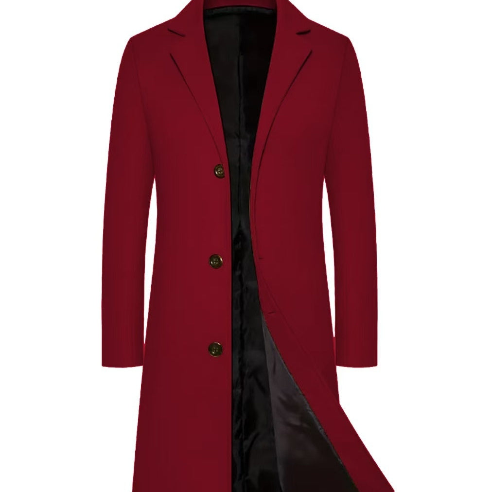 Men's Casual Extended Above The Knee Woolen Trench Coat Dark Red - D&A