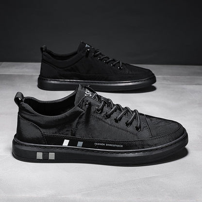 Breathable Ice Silk Cloth Casual Shoes Pure Color Tied Casual And Comfortable Low Top Sneaker Black - D&A