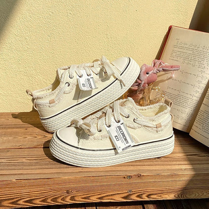 Fall Classic Style Canvas Shoes Women's Low-top Beige - D&A