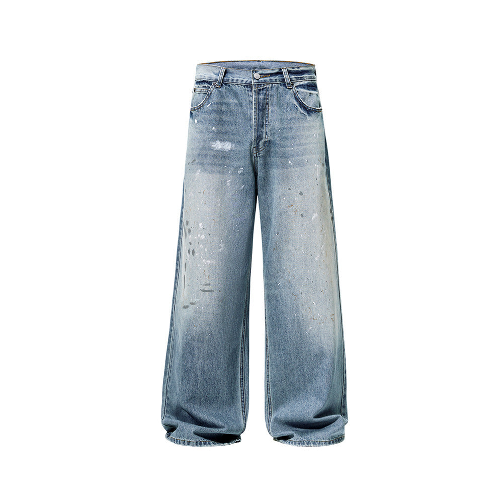 American-style Splash-ink Washed Loose Jeans - D&A