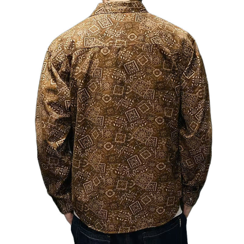 Social Style Denim Printing Men's Lapel Casual Shirt - D&A