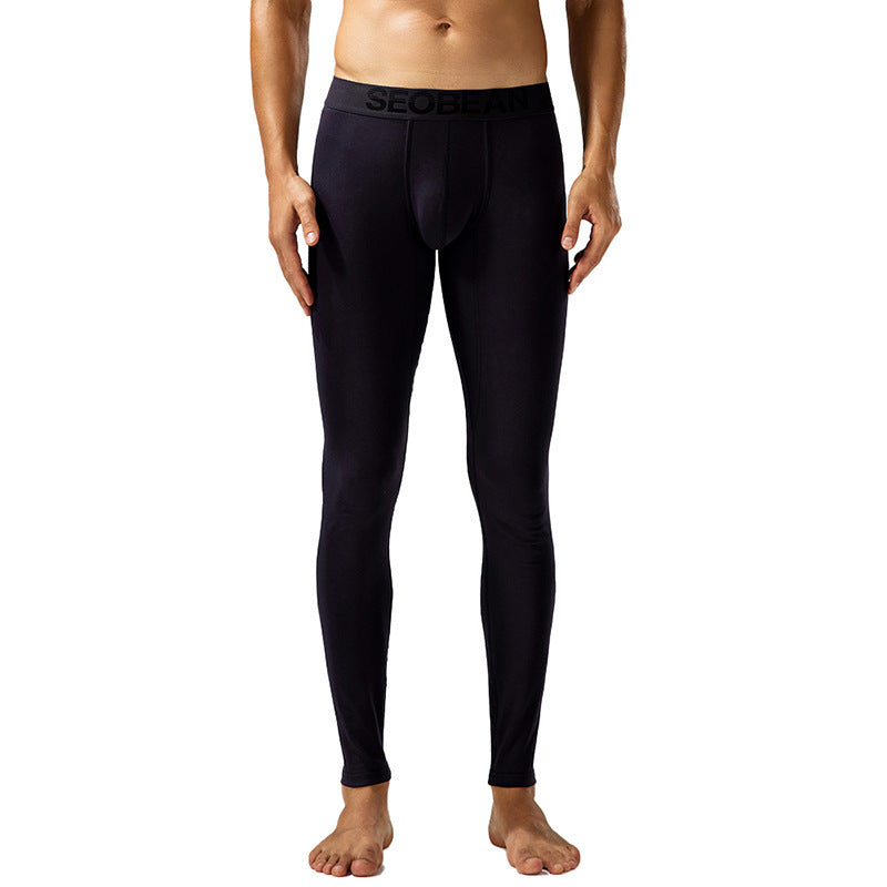 Seobean New Classic Long Johns Men's Fashion Simple Warm Within Long Pajama Pants Carbon Black - D&A