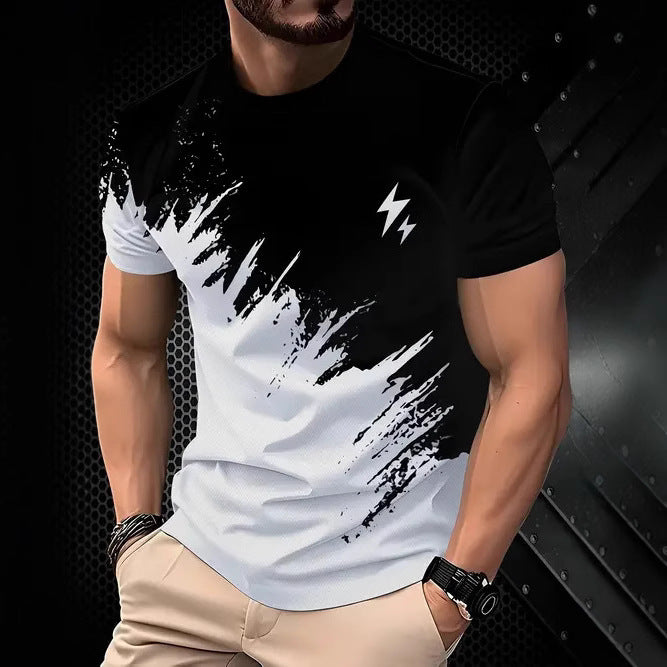 New Fashion Casual High Quality Contrast Color Men's Short Sleeve T-shirt Black - D&A