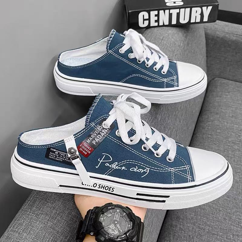 Canvas Men's Breathable Versatile Slip-on Lofter Heel-free Sports Casual Shoes Sapphire Blue - D&A