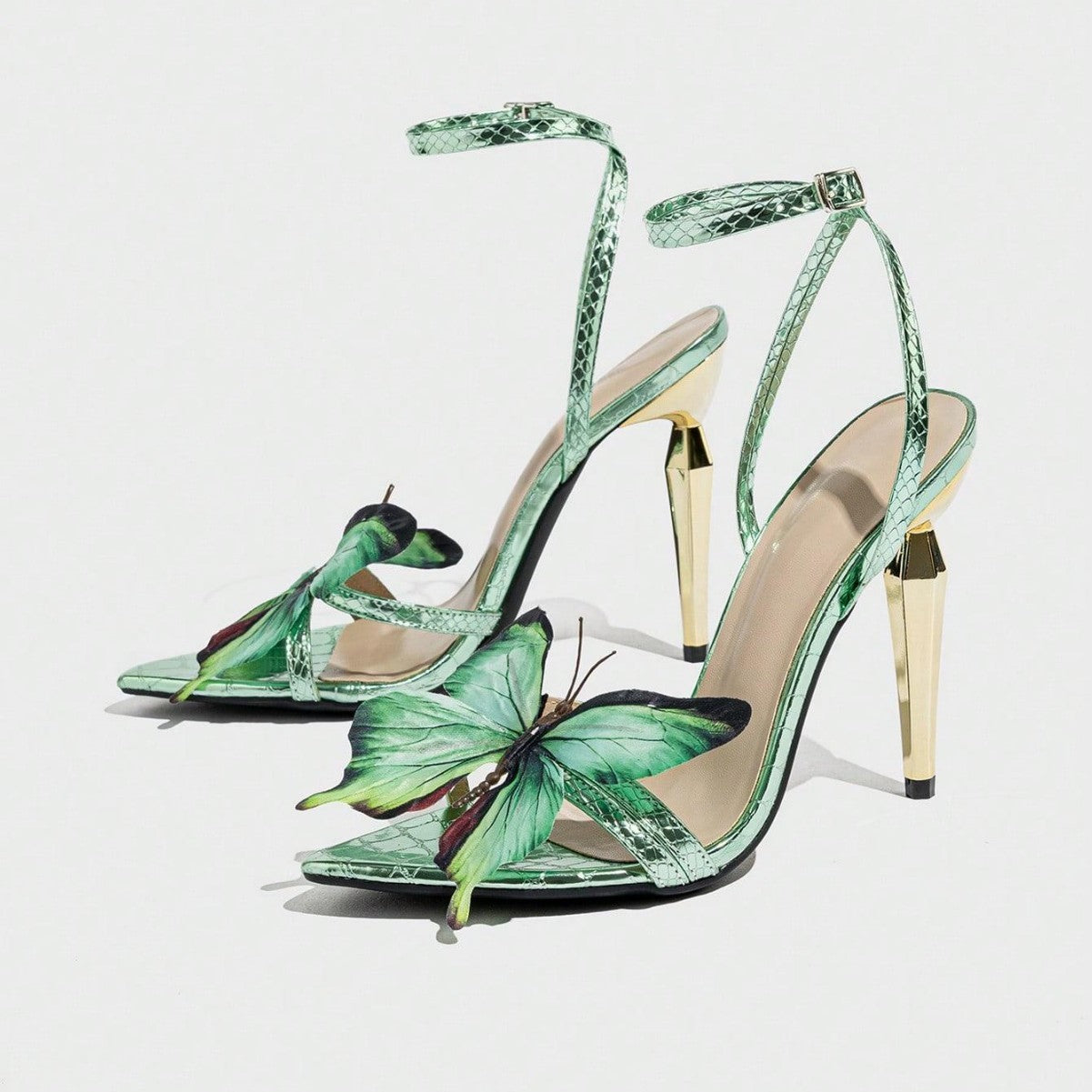 Women's Three-dimensional Butterfly Decorative Electroplated Stiletto Heel Sandals - D&A