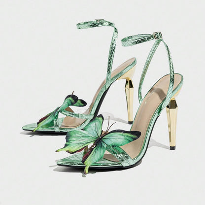 Women's Three-dimensional Butterfly Decorative Electroplated Stiletto Heel Sandals - D&A