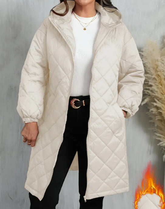 Elegant Hooded Zipper Cotton Jacket For Women Apricot - D&A