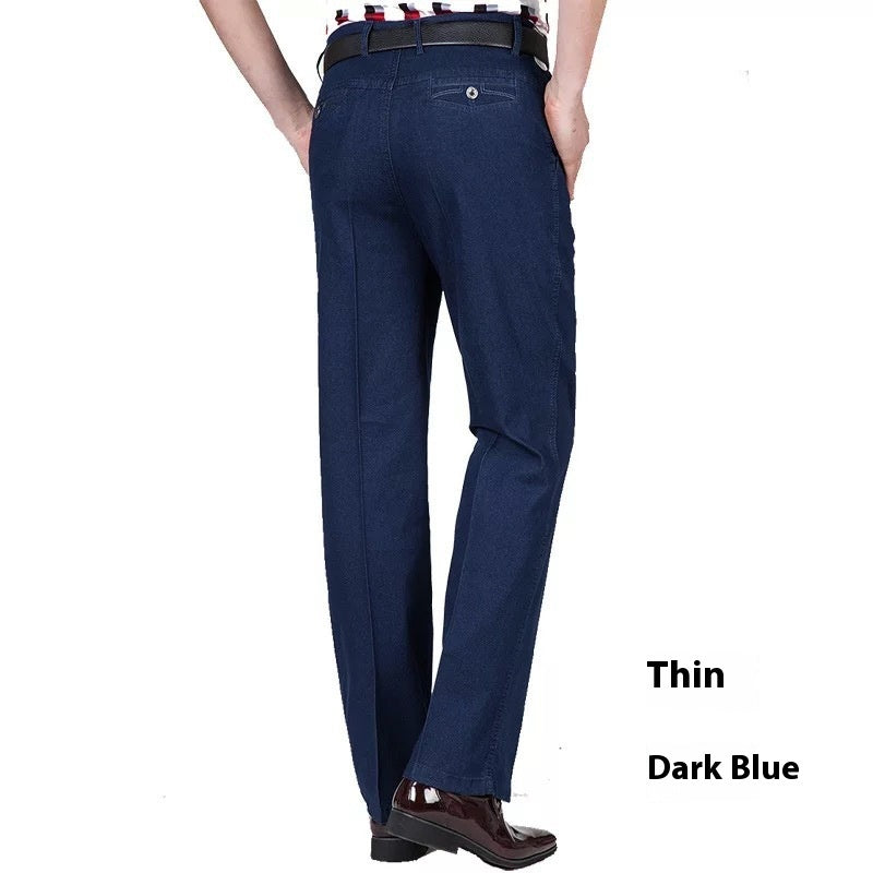 Men's Jeans High Waist Loose Casual Denim Trousers Denim Trousers Thin Deep Blue Section - D&A