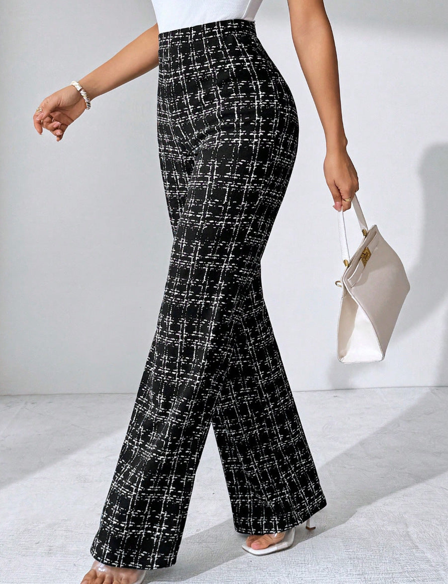 Women's Fashion Casual Plaid Printed Trousers Black - D&A
