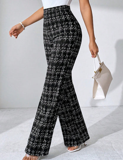 Women's Fashion Casual Plaid Printed Trousers Black - D&A
