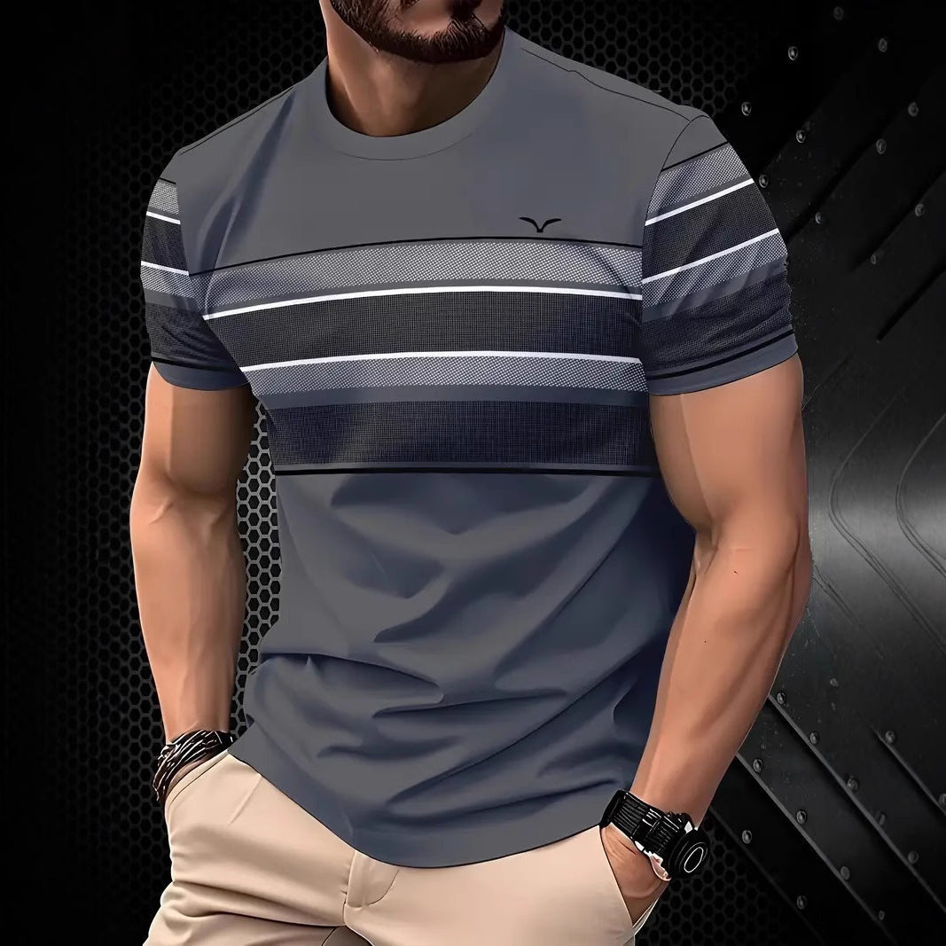 New Fashion Casual High Quality Contrast Color Men's Short Sleeve T-shirt Gray - D&A