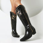 Lightning Embroidery Knee-high Boots Women - D&A