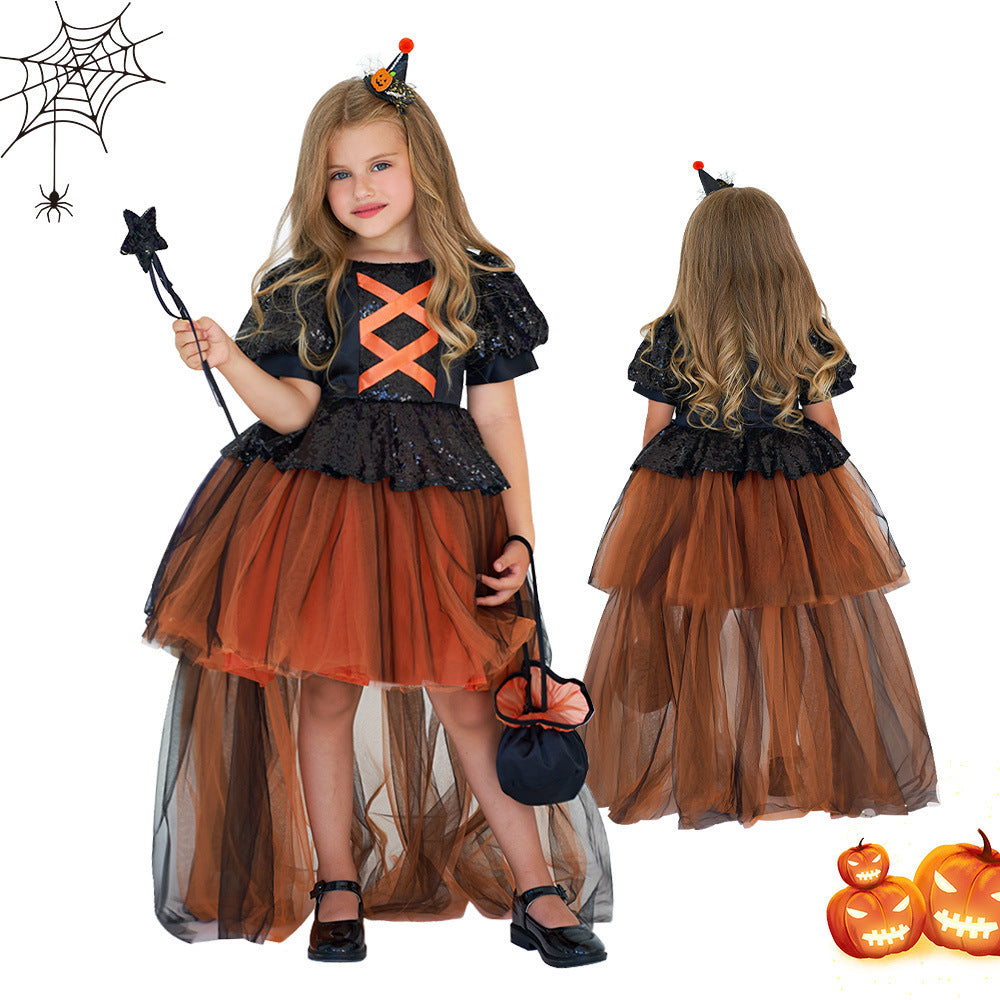 Halloween Girls' Witch Performance Costume Party Dress - D&A