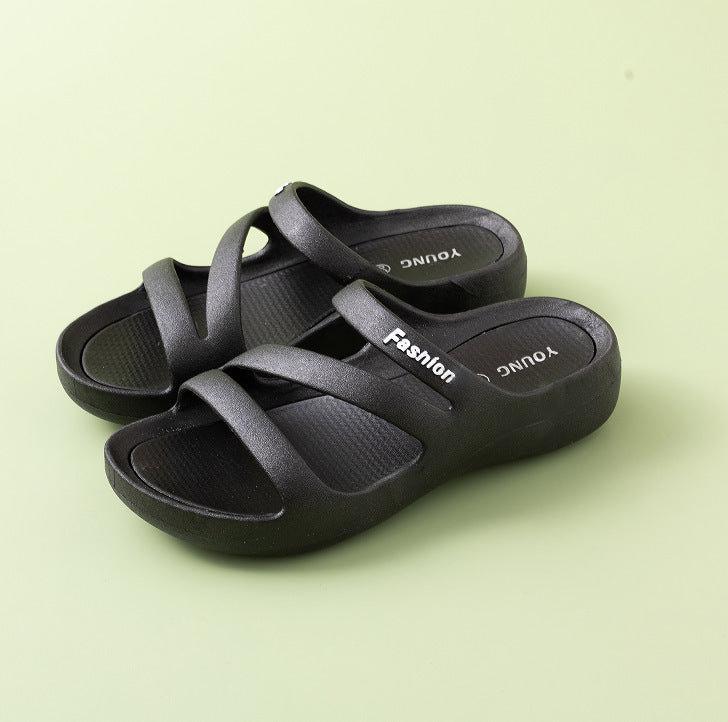 Casual Non Slip Thick Soled Slippers With A Comfortable Outdoor Atmosphere Style 326 Black - D&A