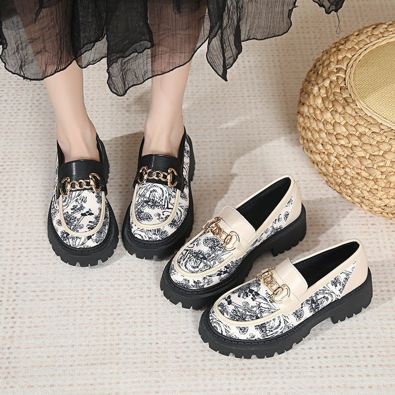 Plus Size National Style Muffin Platform Loafers Female Fashionable Golden Chain - D&A