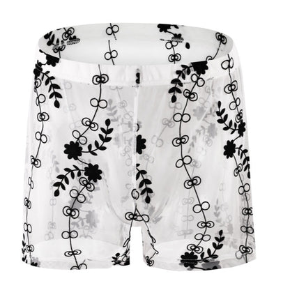 Mesh Sexy Arrow Loose Four-corner Transparent Lace Personality Pants White - D&A