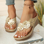 Flower Stitching Wedge Women's Sandals - D&A