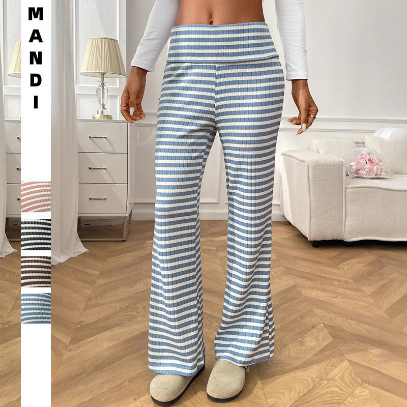 Women's Casual Y2g Straight Striped Home Trousers - D&A