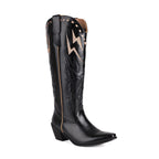 Lightning Embroidery Knee-high Boots Women Black - D&A