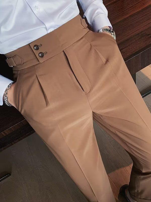 Autumn Retro High Waist Business Pure Color Straight Casual Trousers - D&A