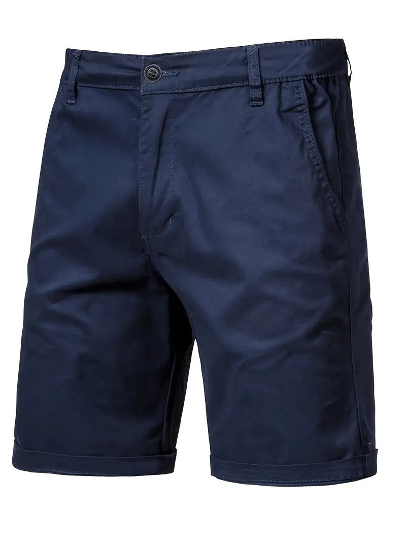 Outdoor Casual Straight-leg Slim Cropped Pants Plus Size Pure Color Cotton Camping Shorts Navy Blue - D&A