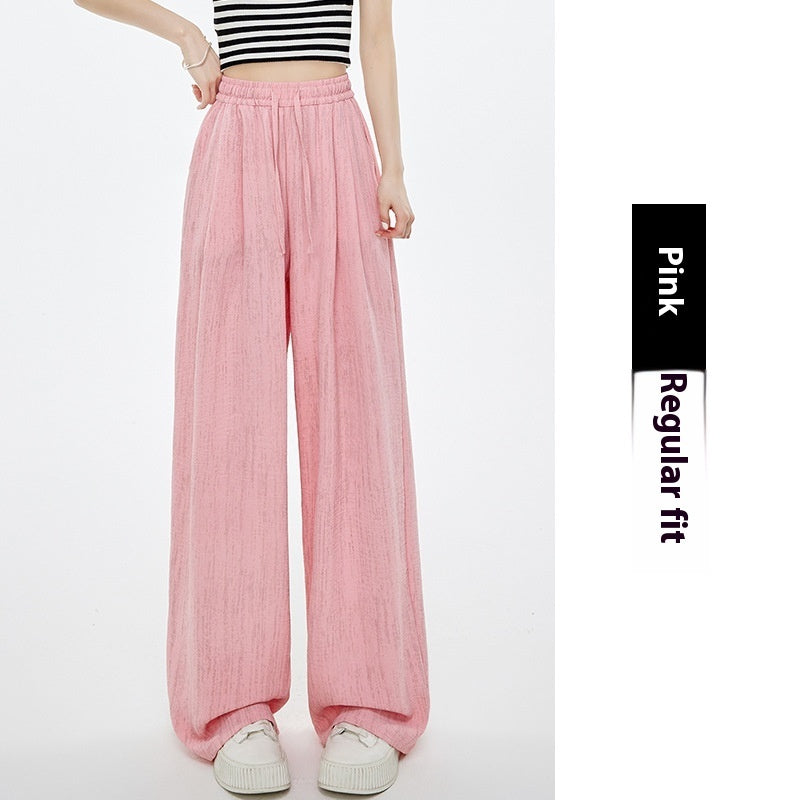High Waist Drawstring Texture Feeling Lazy American Casual Mopping Pants Pink - D&A