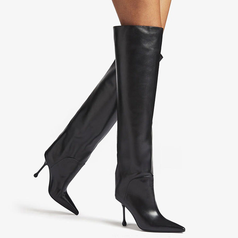 Pointed-toe Stiletto Slip-on Below The Knee Plus Size Straight Women's Boots - D&A