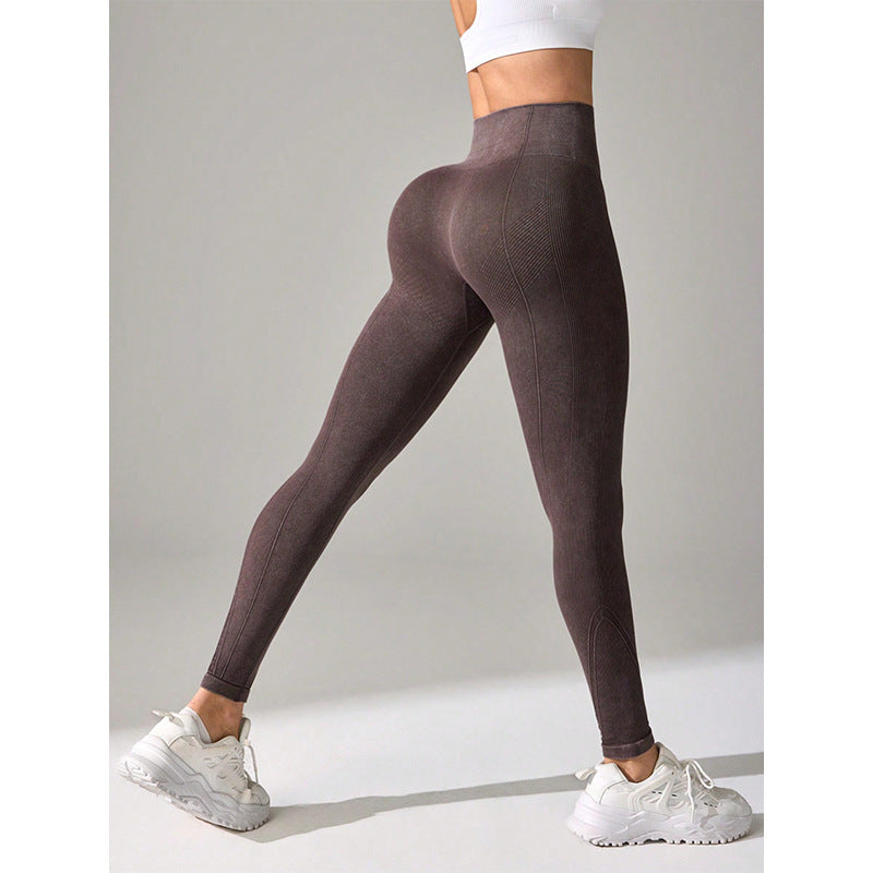 Chemical Fiber High Waist Long Yoga Pants Female Maroon - D&A