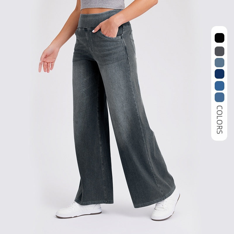 High Waist Straight Cat Beard Horse Riding Yoga Jeans - D&A