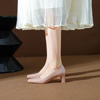 Classic Style High Heel Patent Leather Square Toe Light Luxury French Shoes - D&A