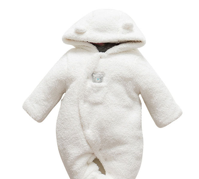 Baby clothes lamb winter cotton padded clothes baby newborn baby skin thickening climb Siamese clothes cotton White - D&A