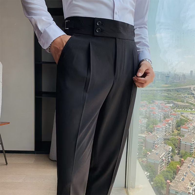 Autumn Retro High Waist Business Pure Color Straight Casual Trousers Black - D&A