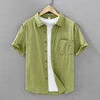 Summer Men's Casual Short-sleeved Cotton Shirt Green - D&A