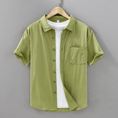 Summer Men's Casual Short-sleeved Cotton Shirt Green - D&A