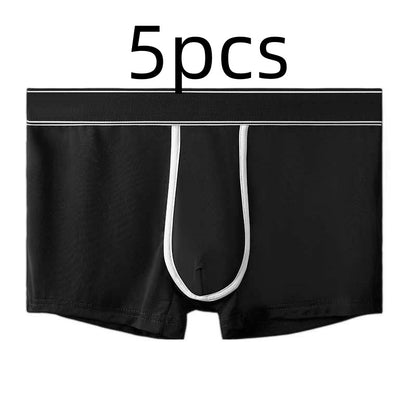 Men's Ice Silk Antibacterial Ultra Thin Sexy Transparent Boys Sports Underwear Black 5pcs - D&A
